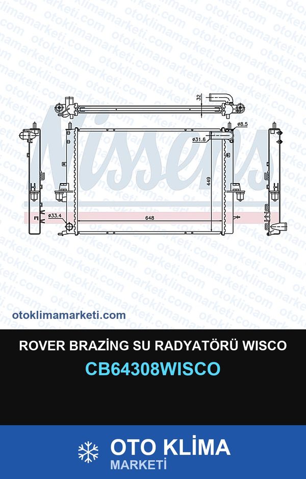 Rover Brazing Su Radyatörü Wisco — SU RADYATÖRÜ — WISCO marka — Uyumlu: ROVER