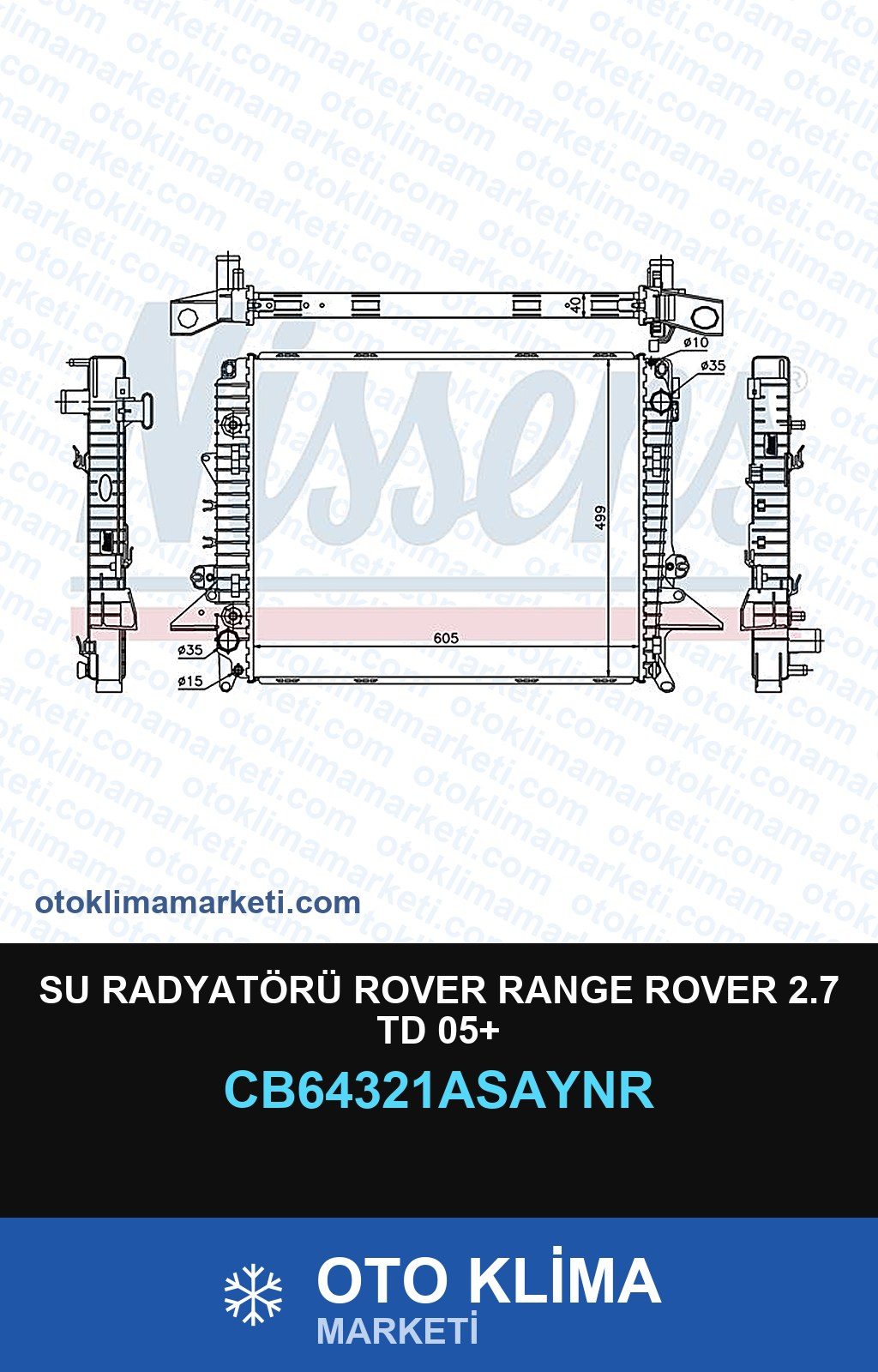 Su Radyatörü Rover Range Rover 2.7 Td 05+ — SU RADYATÖRÜ — UNICORE marka — Uyumlu: ROVER