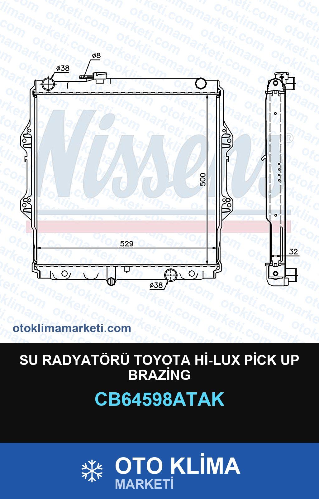Su Radyatörü Toyota Hi-Lux Pick Up Brazing — SU RADYATÖRÜ — VEKA marka — Uyumlu: TOYOTA