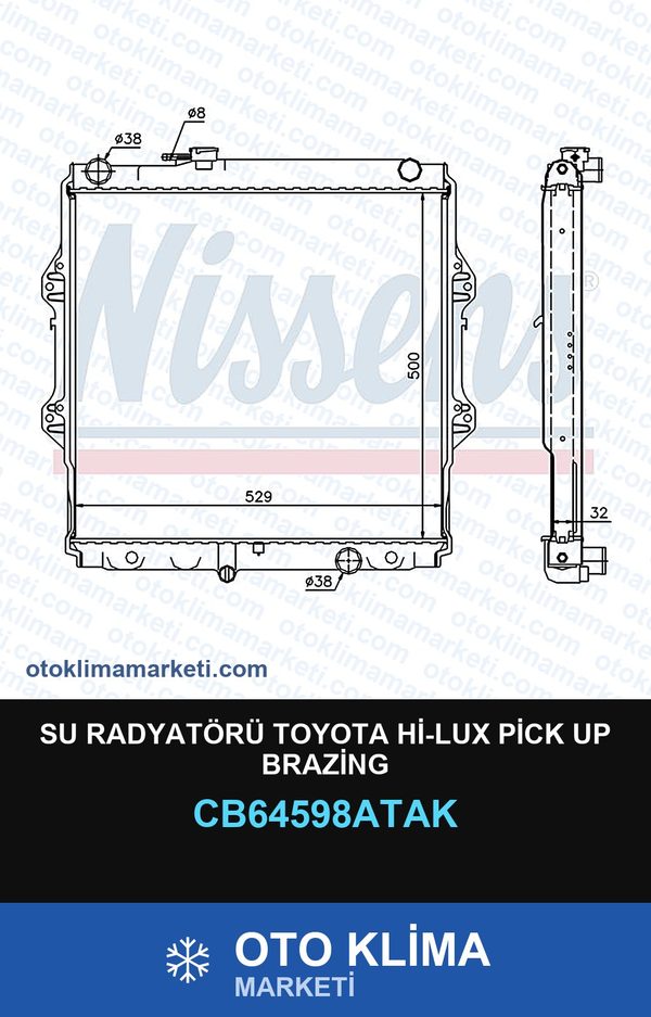 Su Radyatörü Toyota Hi-Lux Pick Up Brazing — SU RADYATÖRÜ — VEKA marka — Uyumlu: TOYOTA