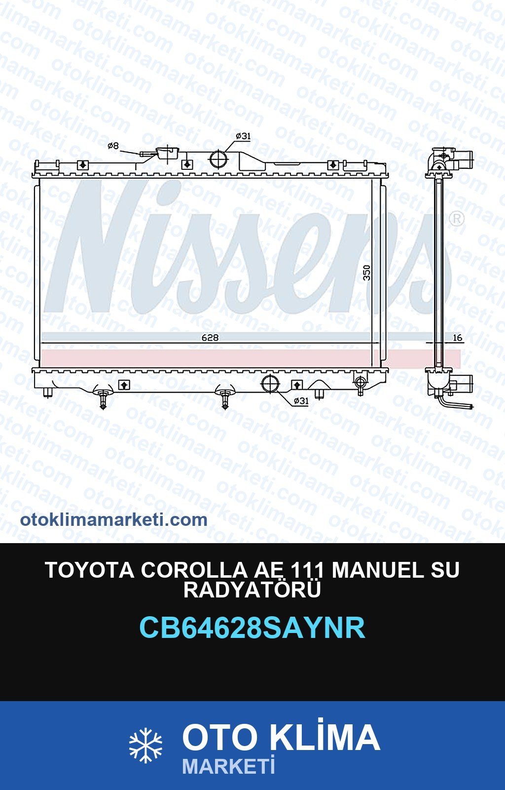 Toyota Corolla AE111 Manuel Su Radyatörü — SU RADYATÖRÜ — UNICORE marka — Uyumlu: TOYOTA