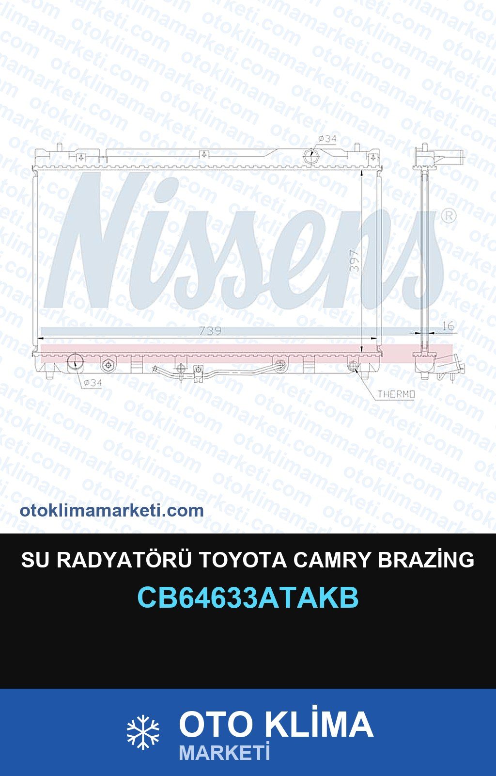 Su Radyatörü Toyota Camry Brazing — SU RADYATÖRÜ — VEKA marka — Uyumlu: TOYOTA