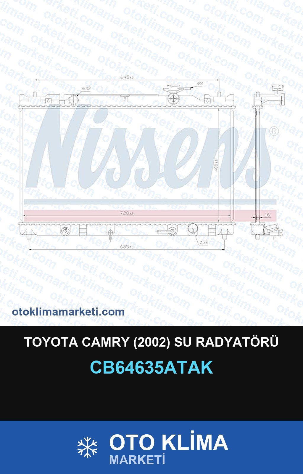 Toyota Camry (2002) Su Radyatörü — SU RADYATÖRÜ — VEKA marka — Uyumlu: TOYOTA