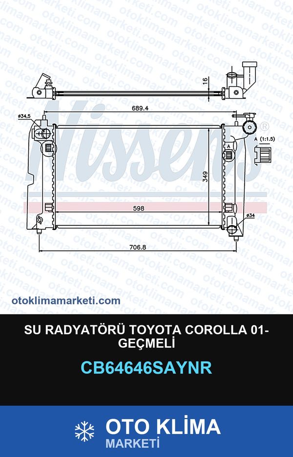 Su Radyatörü Toyota Corolla 01- Geçmeli — SU RADYATÖRÜ — UNICORE marka — Uyumlu: TOYOTA