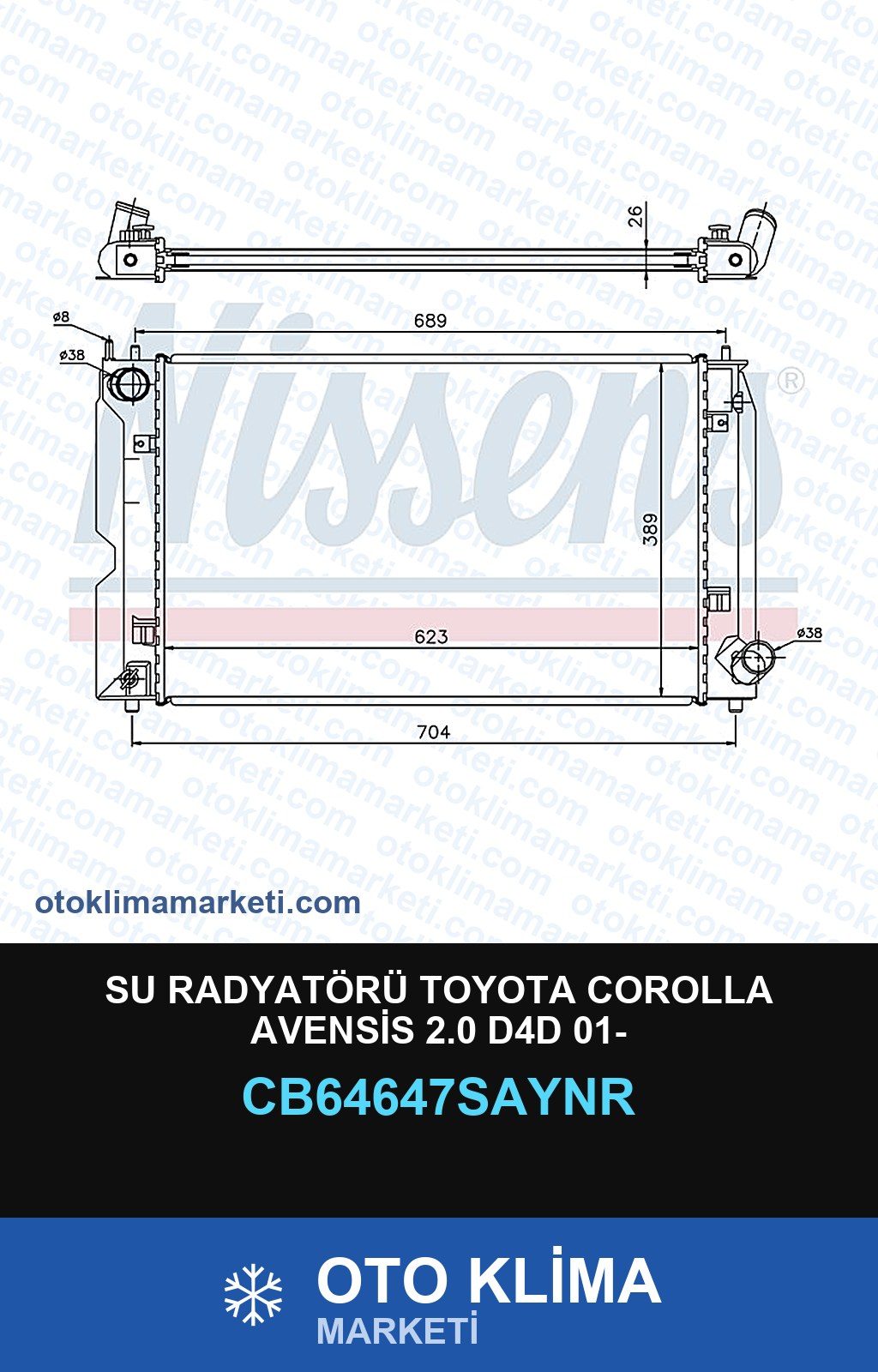 Su Radyatörü Toyota Corolla Avensis 2.0 D4D 01- — SU RADYATÖRÜ — UNICORE marka — Uyumlu: TOYOTA