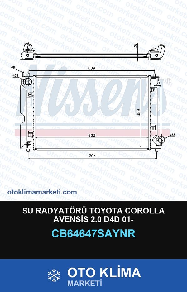 Su Radyatörü Toyota Corolla Avensis 2.0 D4D 01- — SU RADYATÖRÜ — UNICORE marka — Uyumlu: TOYOTA
