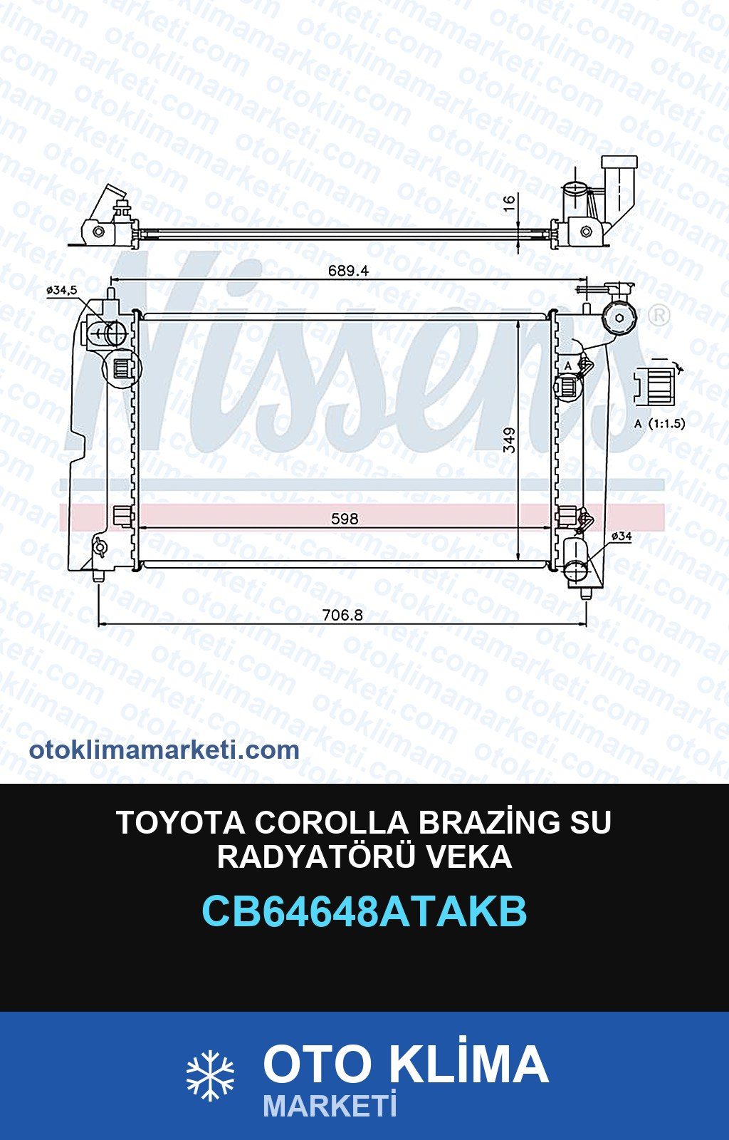 Toyota Corolla Brazing Su Radyatörü Veka — SU RADYATÖRÜ — VEKA marka — Uyumlu: TOYOTA