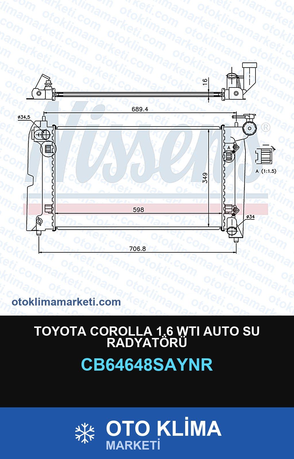 Toyota Corolla 1.6 Wtı Auto Su Radyatörü — SU RADYATÖRÜ — UNICORE marka — Uyumlu: TOYOTA