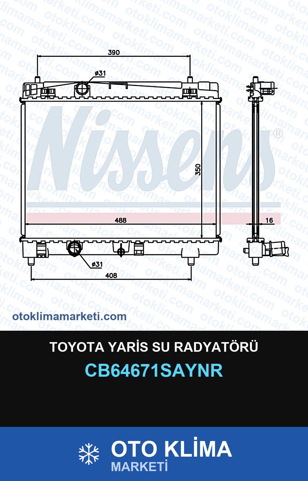 Toyota Yaris Su Radyatörü — SU RADYATÖRÜ — UNICORE marka — Uyumlu: TOYOTA