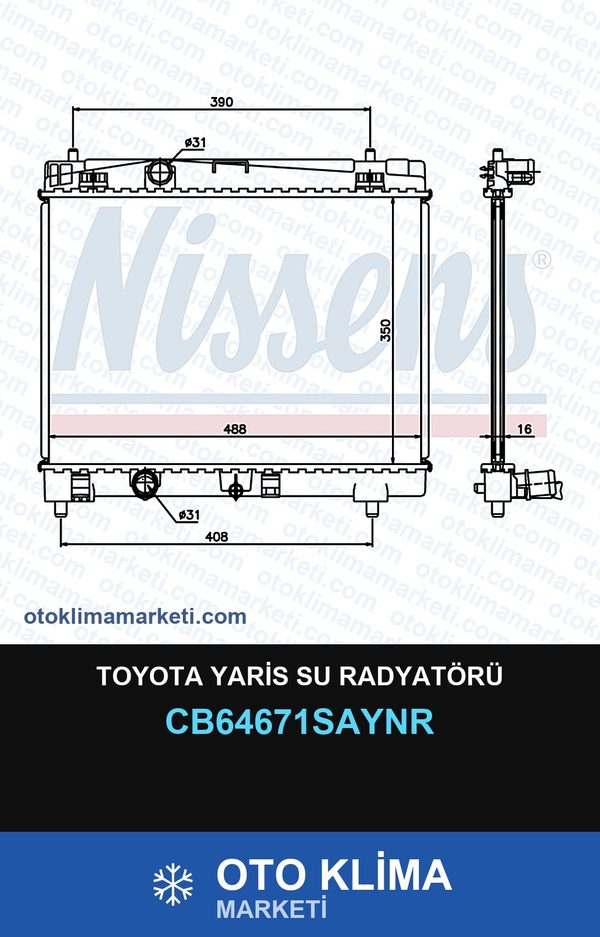 Toyota Yaris Su Radyatörü — SU RADYATÖRÜ — UNICORE marka — Uyumlu: TOYOTA