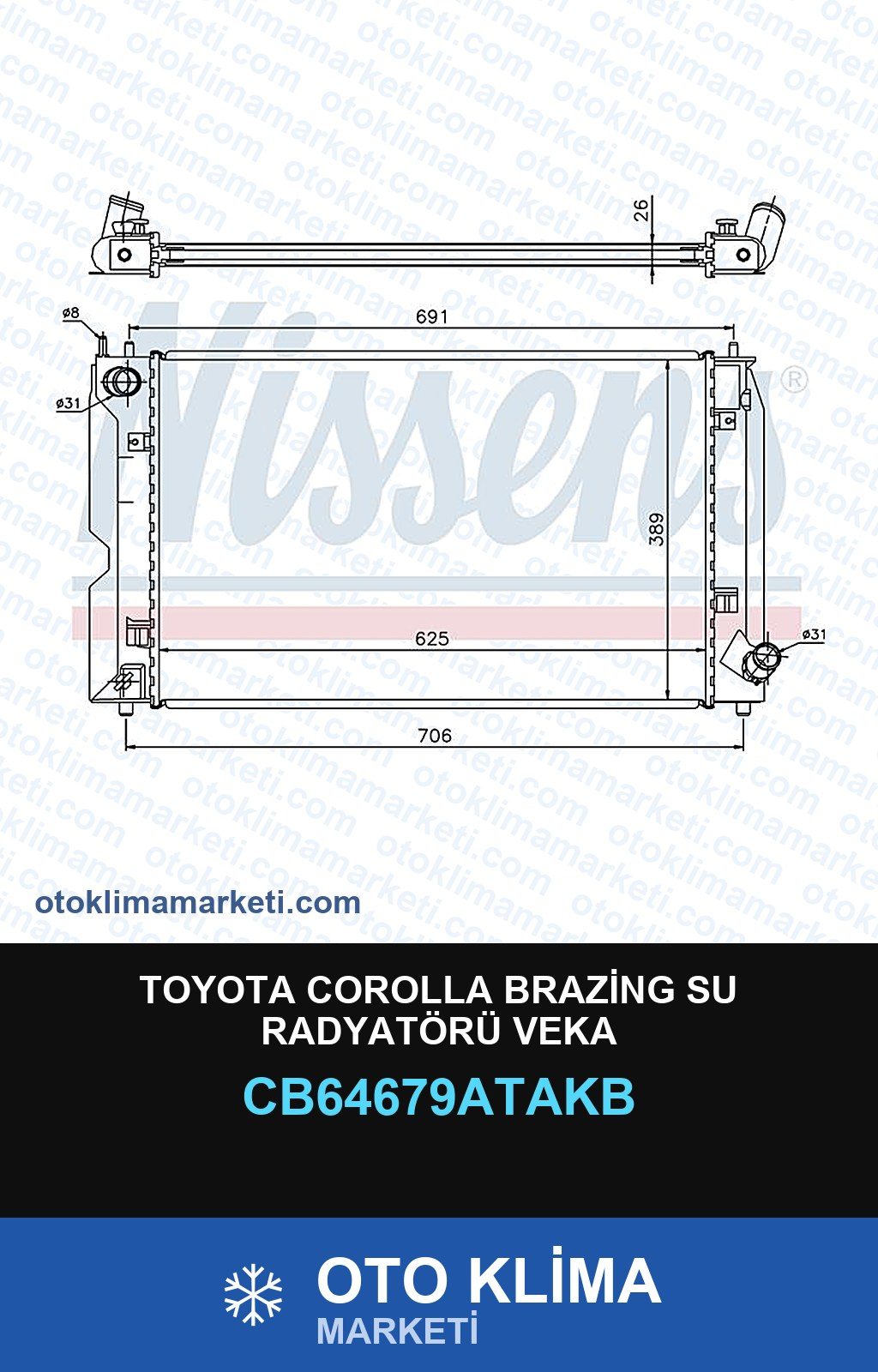 Toyota Corolla Brazing Su Radyatörü Veka — SU RADYATÖRÜ — VEKA marka — Uyumlu: TOYOTA