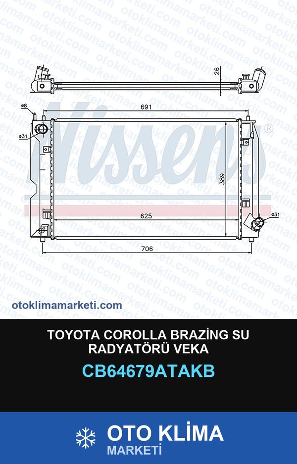 Toyota Corolla Brazing Su Radyatörü Veka — SU RADYATÖRÜ — VEKA marka — Uyumlu: TOYOTA