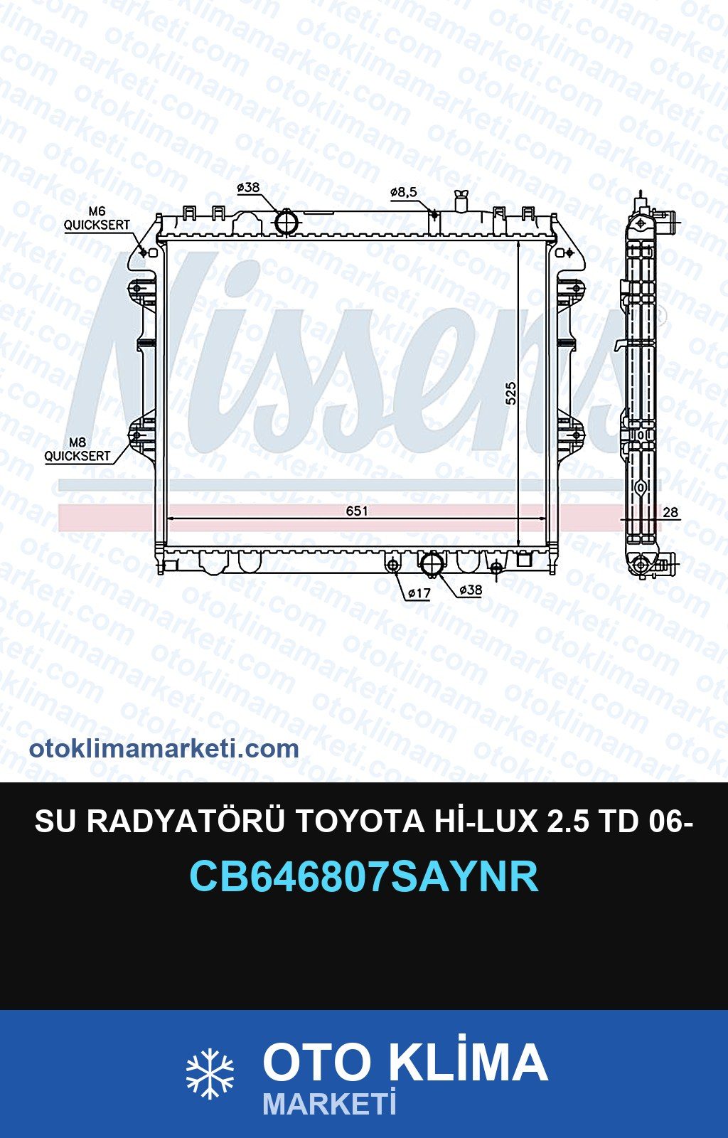 Su Radyatörü Toyota Hi-Lux 2.5 Td 06- — SU RADYATÖRÜ — UNICORE marka — Uyumlu: TOYOTA