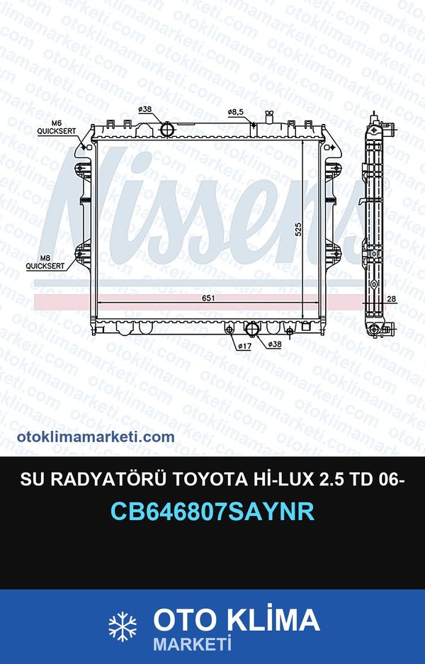 Su Radyatörü Toyota Hi-Lux 2.5 Td 06- — SU RADYATÖRÜ — UNICORE marka — Uyumlu: TOYOTA