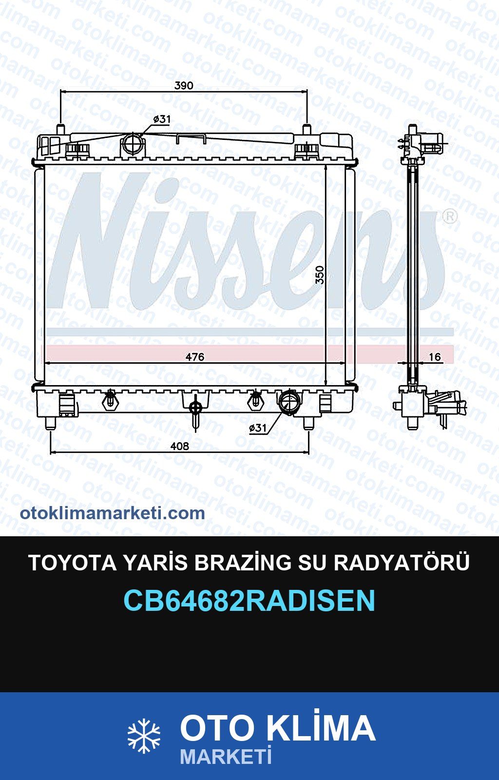 Toyota Yaris Brazing Su Radyatörü — SU RADYATÖRÜ — RADİSEN marka — Uyumlu: TOYOTA