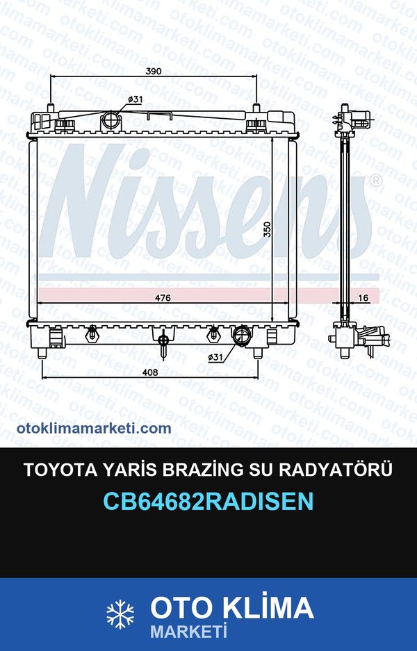 Toyota Yaris Brazing Su Radyatörü — SU RADYATÖRÜ — RADİSEN marka — Uyumlu: TOYOTA