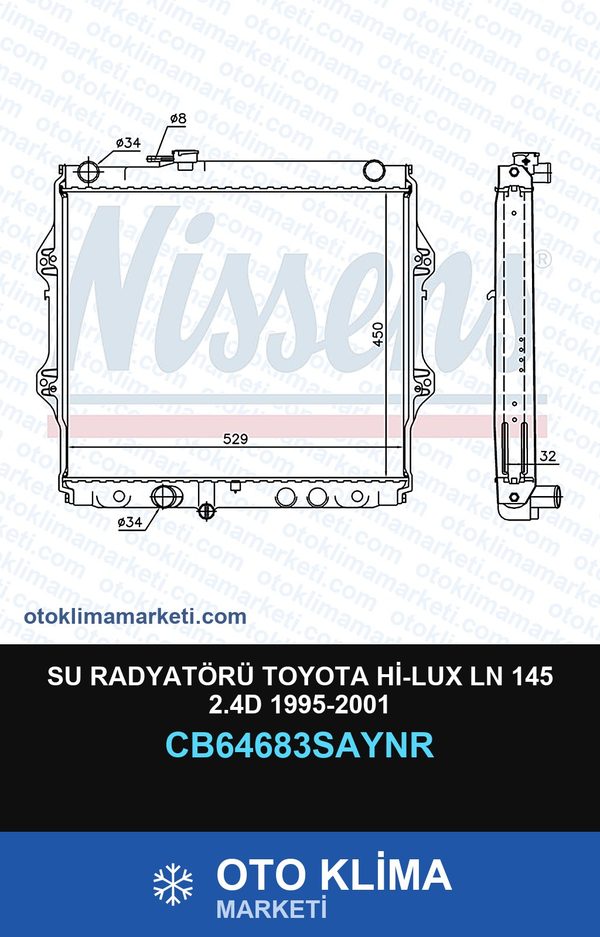 Su Radyatörü Toyota Hi-Lux Ln 145 2.4D 1995-2001 — SU RADYATÖRÜ — UNICORE marka — Uyumlu: TOYOTA