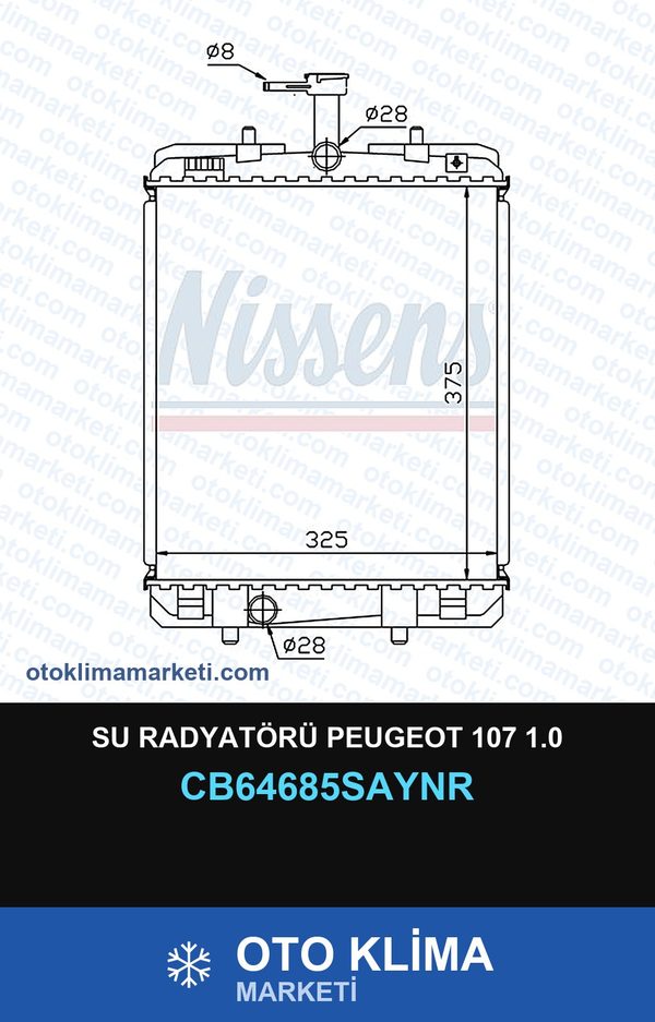 Su Radyatörü Peugeot 107 1.0 — SU RADYATÖRÜ — UNICORE marka — Uyumlu: PEUGEOT