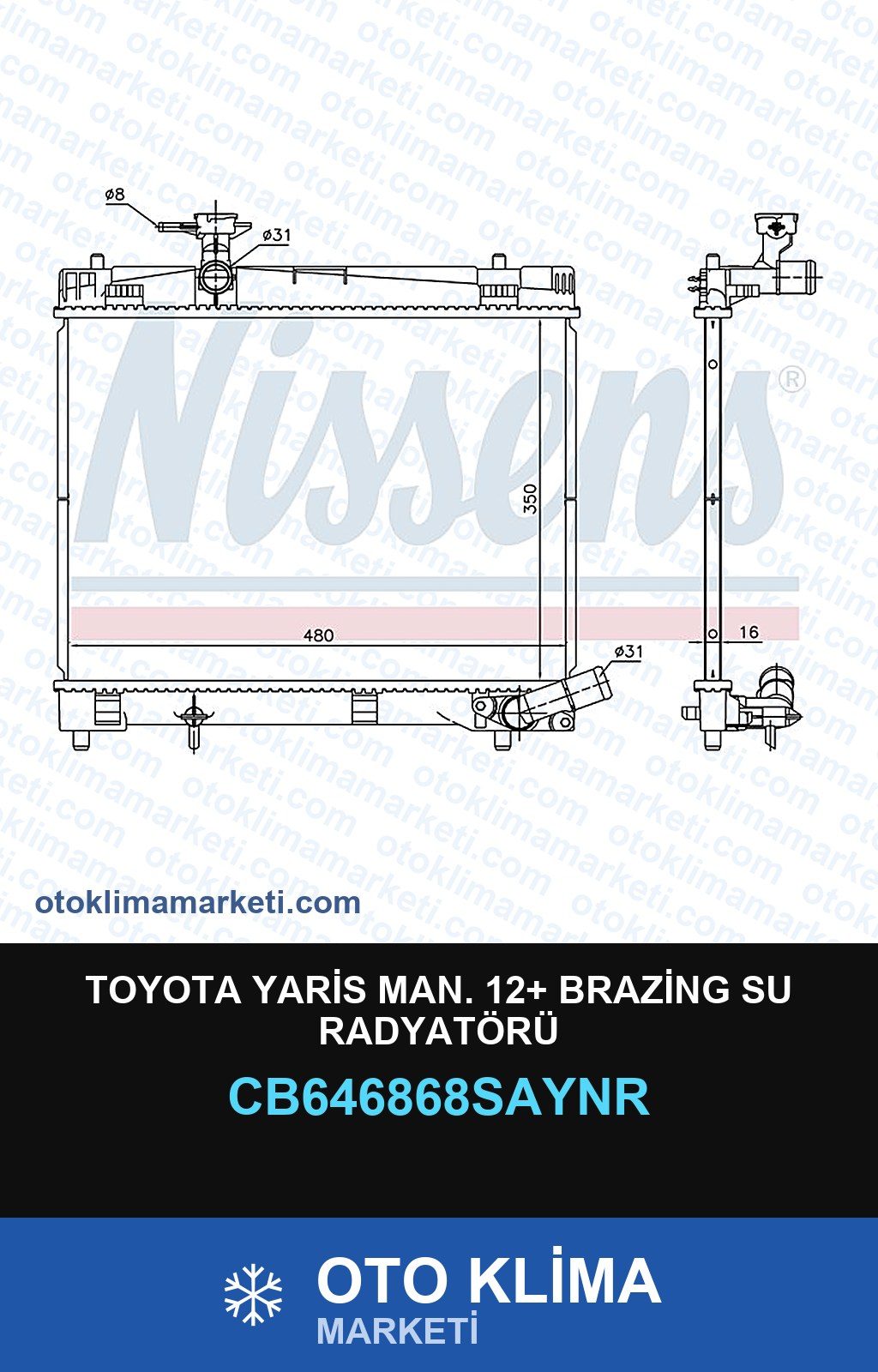 Toyota Yaris MAN. 12+ Brazing Su Radyatörü — SU RADYATÖRÜ — UNICORE marka — Uyumlu: MAN, TOYOTA