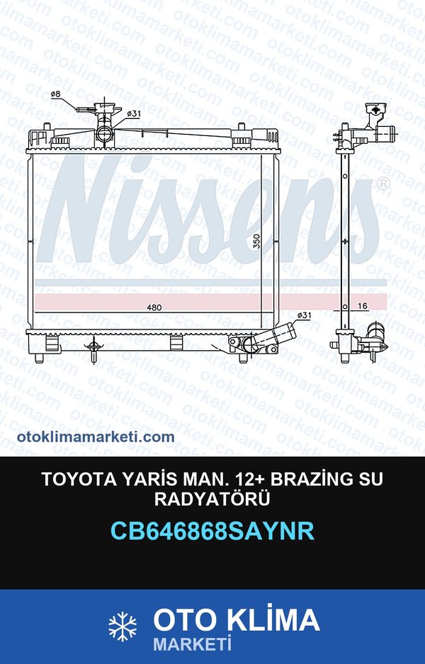 Toyota Yaris MAN. 12+ Brazing Su Radyatörü — SU RADYATÖRÜ — UNICORE marka — Uyumlu: MAN, TOYOTA