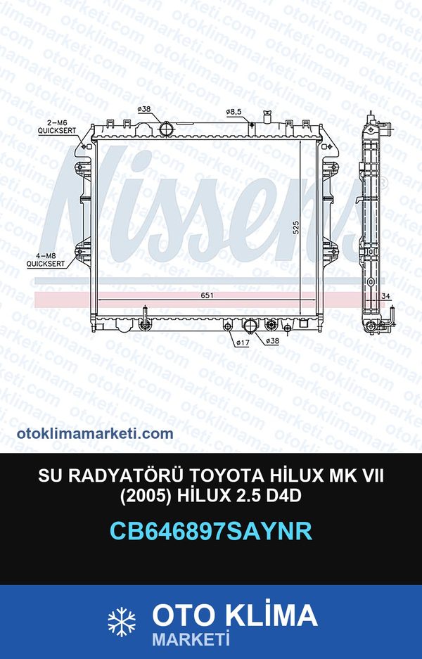 Su Radyatörü Toyota Hilux Mk VII (7) (2005) Hilux 2.5 D4D — SU RADYATÖRÜ — UNICORE marka — Uyumlu: TOYOTA