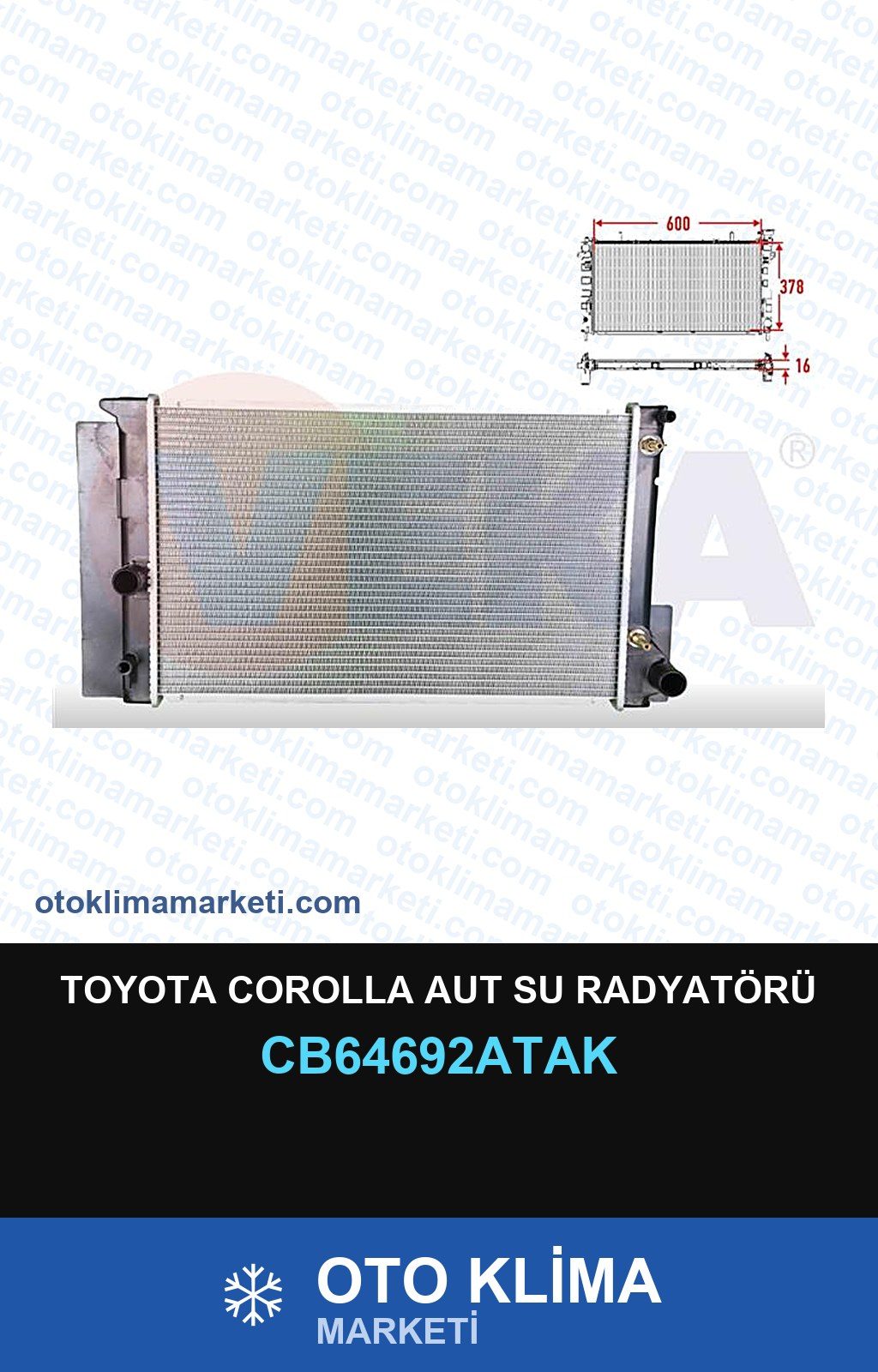 Toyota Corolla Aut Su Radyatörü — SU RADYATÖRÜ — VEKA marka — Uyumlu: TOYOTA