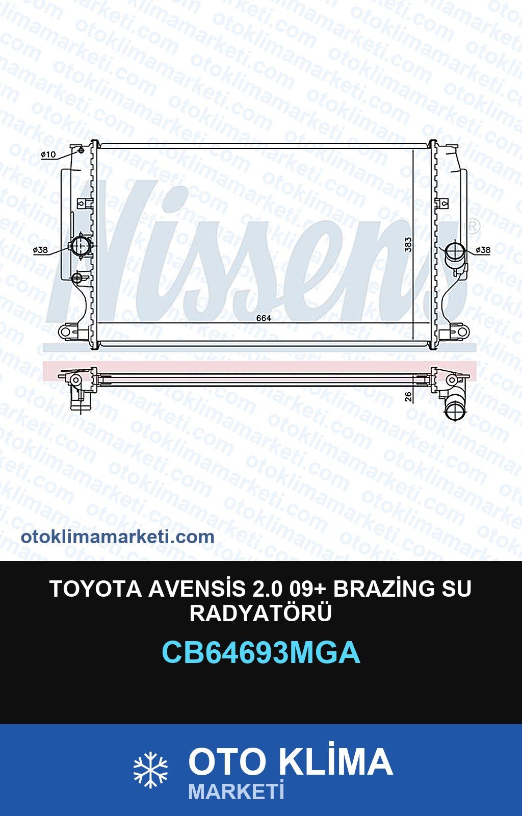 Toyota Avensis 2.0 09+ Brazing Su Radyatörü — SU RADYATÖRÜ — MGA marka — Uyumlu: TOYOTA