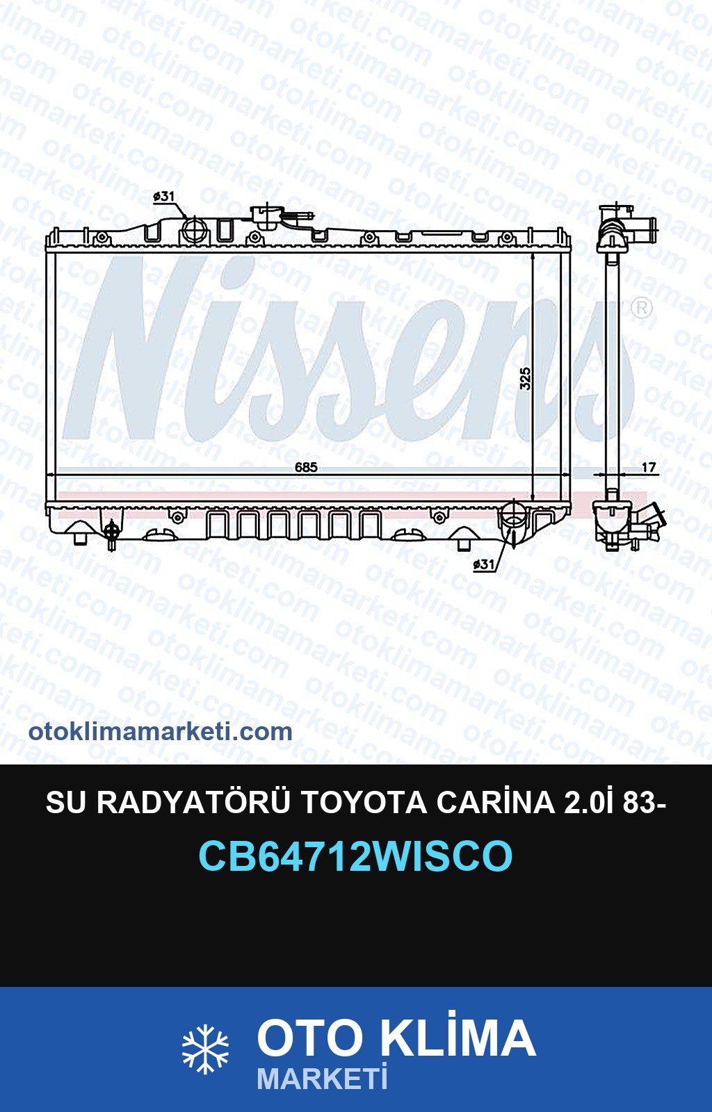 Su Radyatörü Toyota Carina 2.0İ 83- — SU RADYATÖRÜ — WISCO marka — Uyumlu: TOYOTA