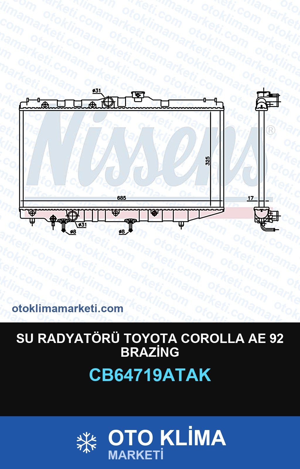 Su Radyatörü Toyota Corolla AE92 Brazing — SU RADYATÖRÜ — VEKA marka — Uyumlu: TOYOTA