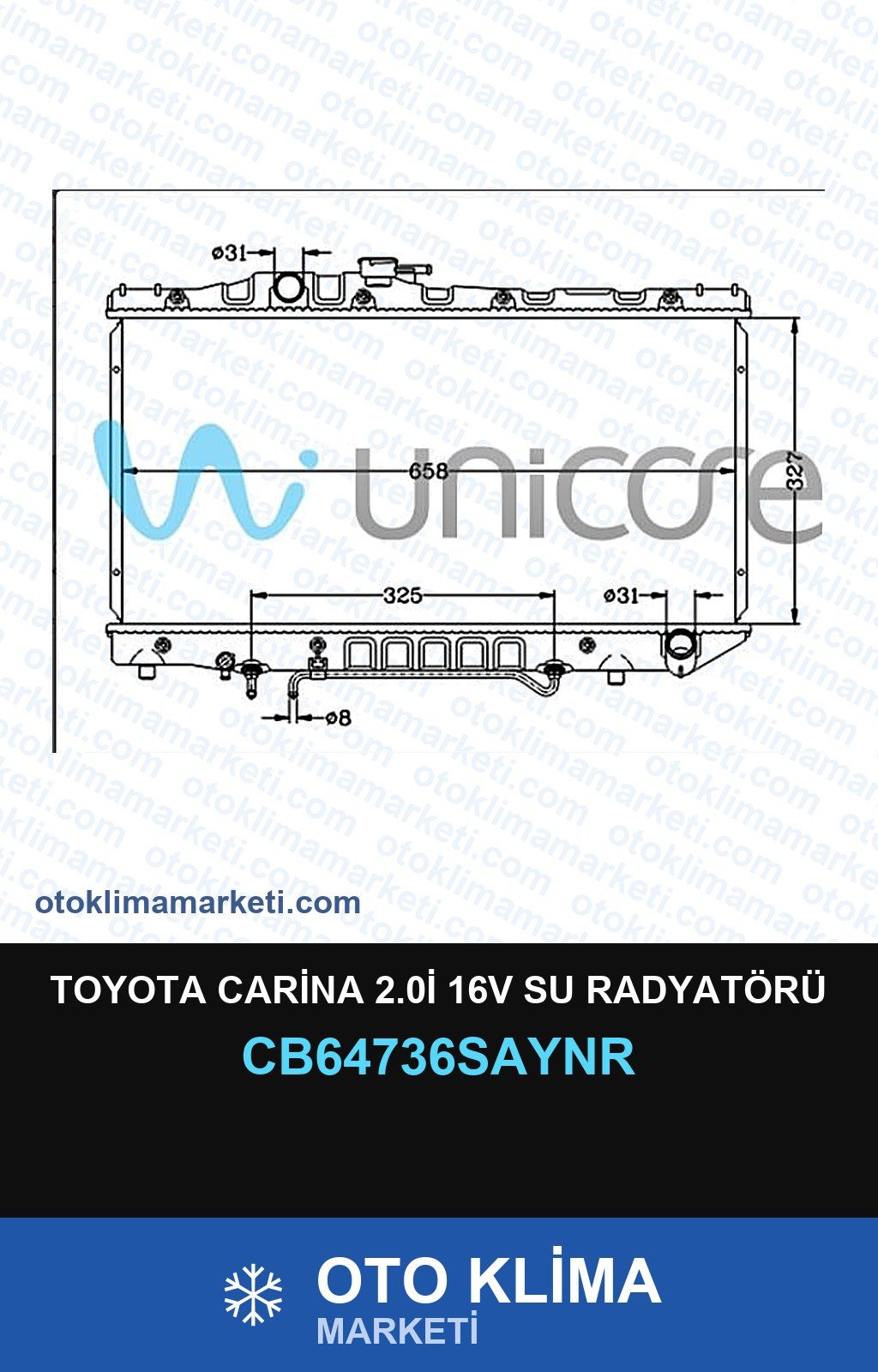 Toyota Carina 2.0İ 16V Su Radyatörü — SU RADYATÖRÜ — UNICORE marka — Uyumlu: TOYOTA