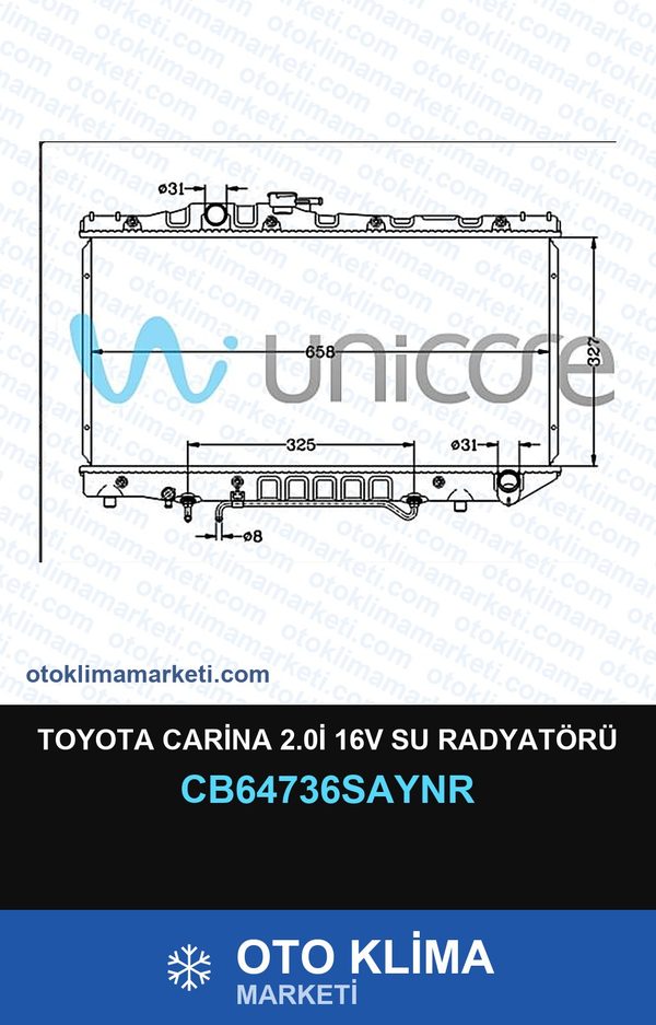 Toyota Carina 2.0İ 16V Su Radyatörü — SU RADYATÖRÜ — UNICORE marka — Uyumlu: TOYOTA