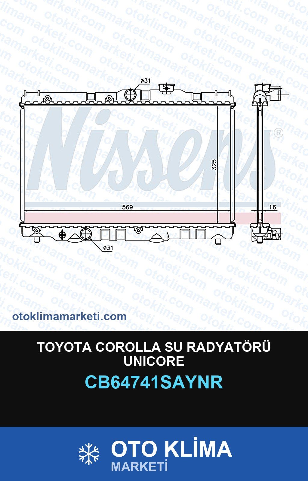 Toyota Corolla Su Radyatörü Unicore — SU RADYATÖRÜ — UNICORE marka — Uyumlu: TOYOTA