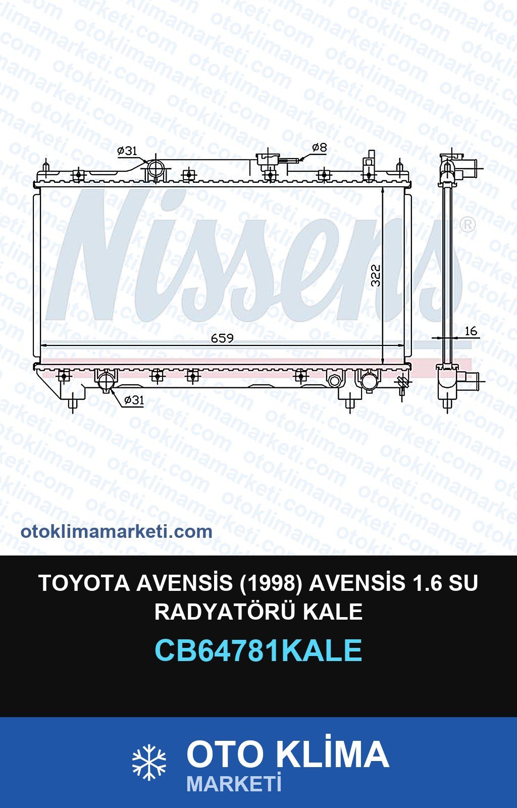 Toyota Avensis (1998) Avensis 1.6 Su Radyatörü Kale — SU RADYATÖRÜ — KALE marka — Uyumlu: TOYOTA