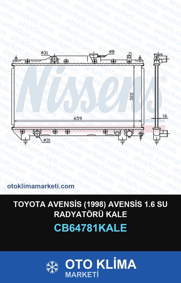 Toyota Avensis (1998) Avensis 1.6 Su Radyatörü Kale — SU RADYATÖRÜ — KALE marka — Uyumlu: TOYOTA