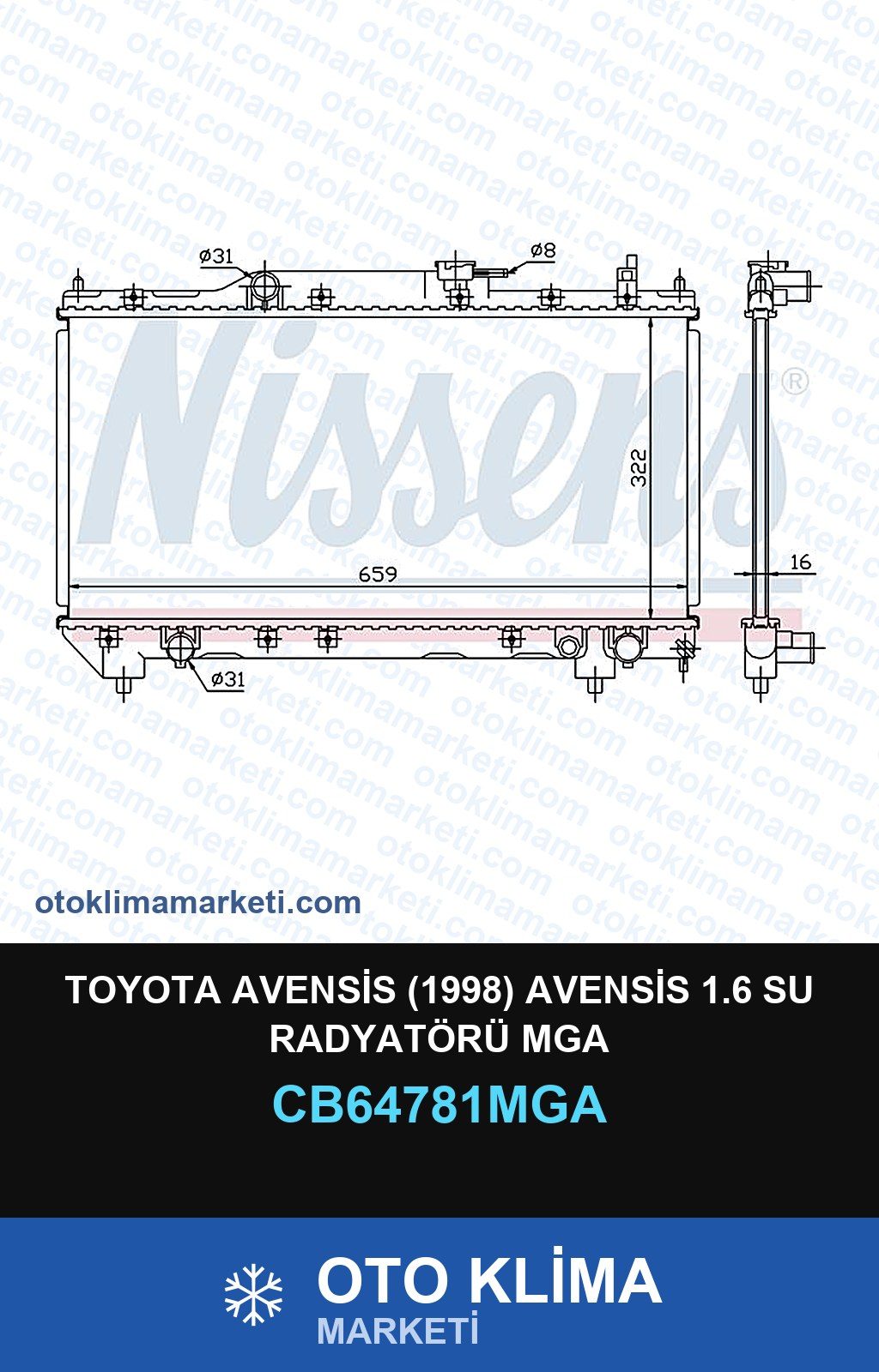 Toyota Avensis (1998) Avensis 1.6 Su Radyatörü Mga — SU RADYATÖRÜ — MGA marka — Uyumlu: TOYOTA