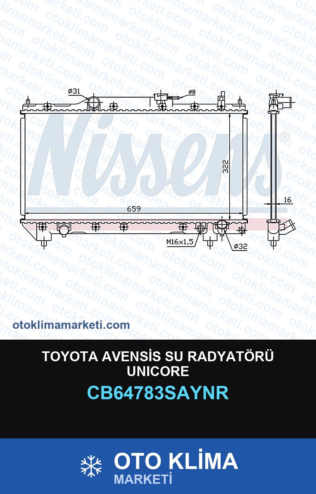 Toyota Avensis Su Radyatörü Unicore — SU RADYATÖRÜ — UNICORE marka — Uyumlu: TOYOTA