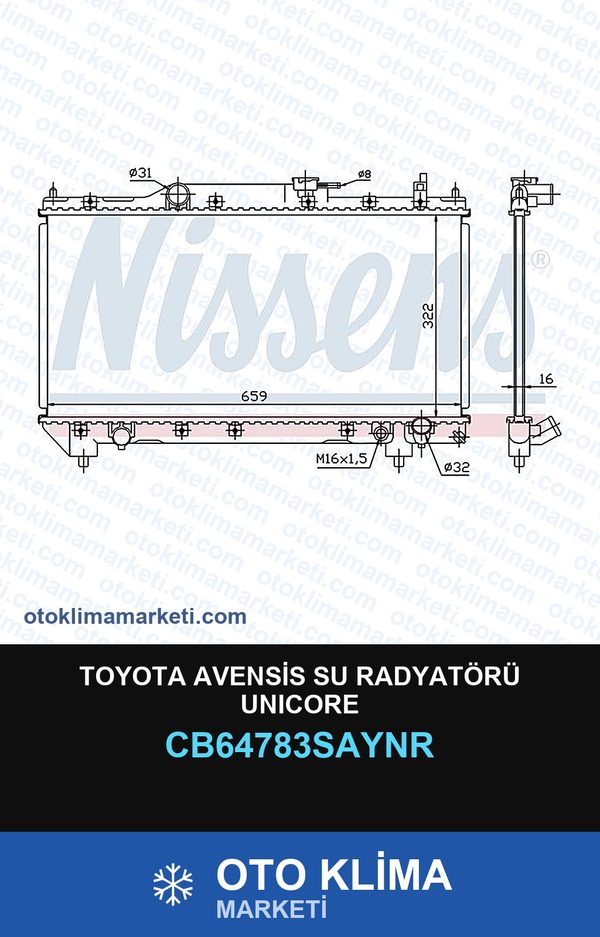 Toyota Avensis Su Radyatörü Unicore — SU RADYATÖRÜ — UNICORE marka — Uyumlu: TOYOTA