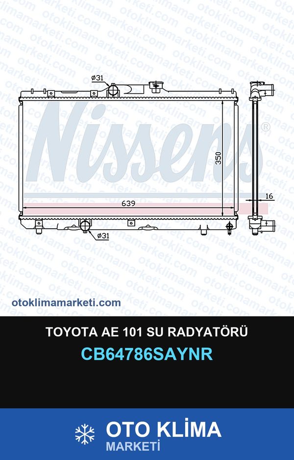 Toyota Ae 101 Su Radyatörü — SU RADYATÖRÜ — UNICORE marka — Uyumlu: TOYOTA