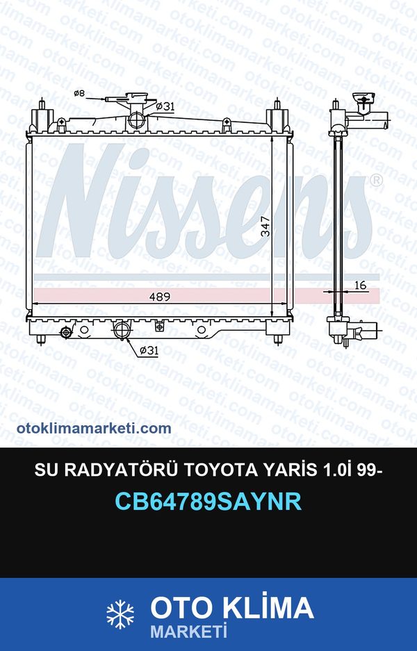 Su Radyatörü Toyota Yaris 1.0İ 99- — SU RADYATÖRÜ — UNICORE marka — Uyumlu: TOYOTA