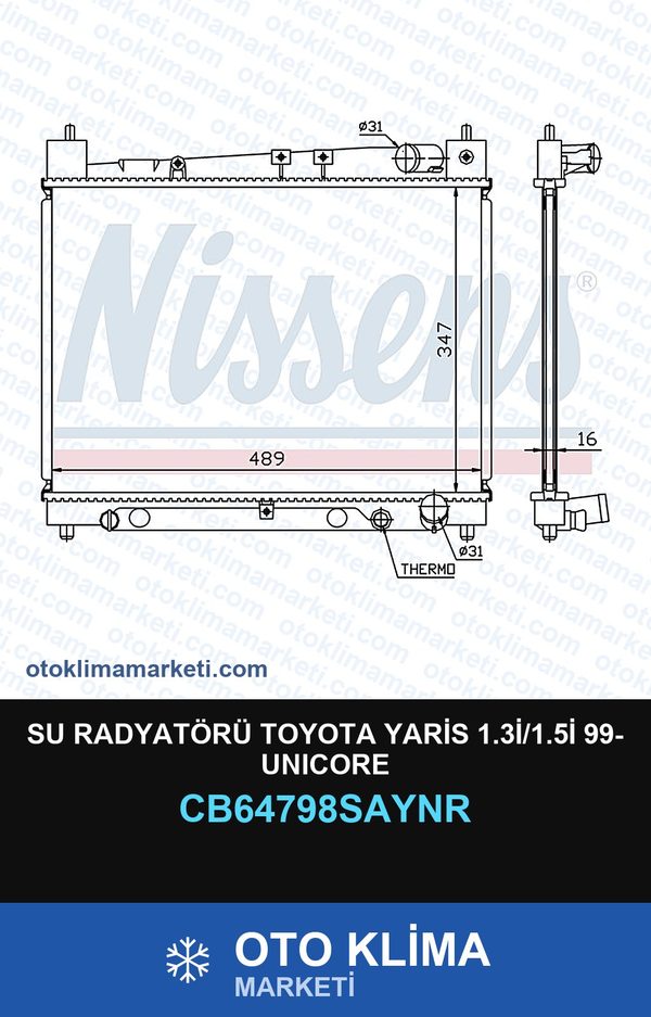 Su Radyatörü Toyota Yaris 1.3İ/1.5İ 99- Unicore — SU RADYATÖRÜ — UNICORE marka — Uyumlu: TOYOTA