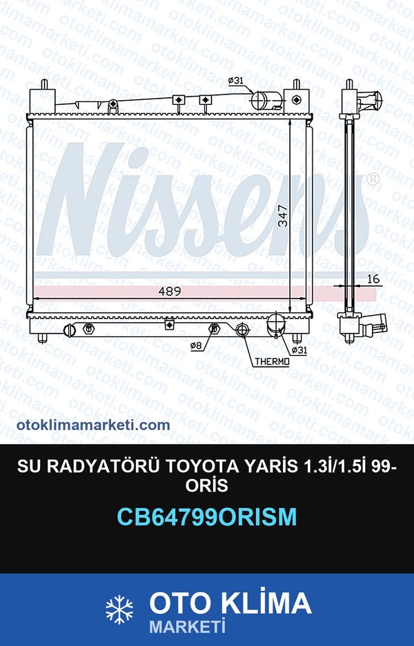 Su Radyatörü Toyota Yaris 1.3İ/1.5İ 99- Oris — SU RADYATÖRÜ — ORİS marka — Uyumlu: TOYOTA