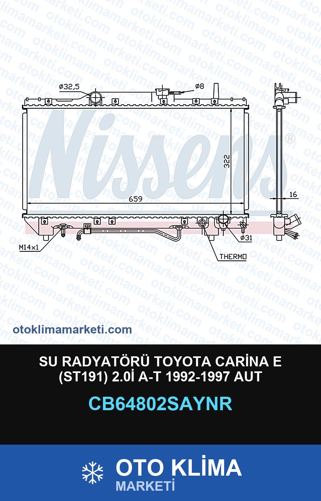 Su Radyatörü Toyota Carina E (ST191) 2.0İ A-T 1992-1997 Aut — SU RADYATÖRÜ — UNICORE marka — Uyumlu: TOYOTA