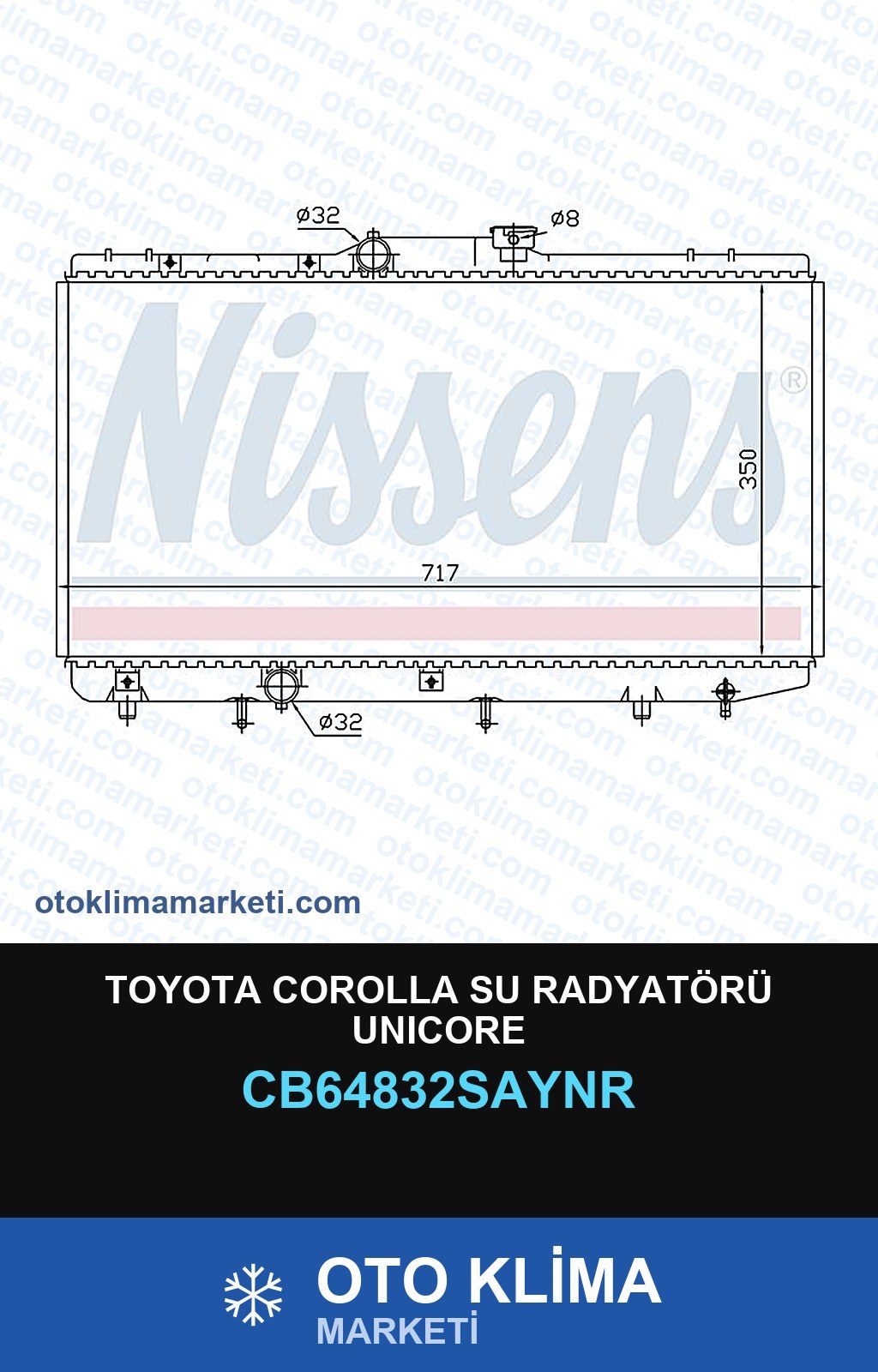 Toyota Corolla Su Radyatörü Unicore — SU RADYATÖRÜ — UNICORE marka — Uyumlu: TOYOTA