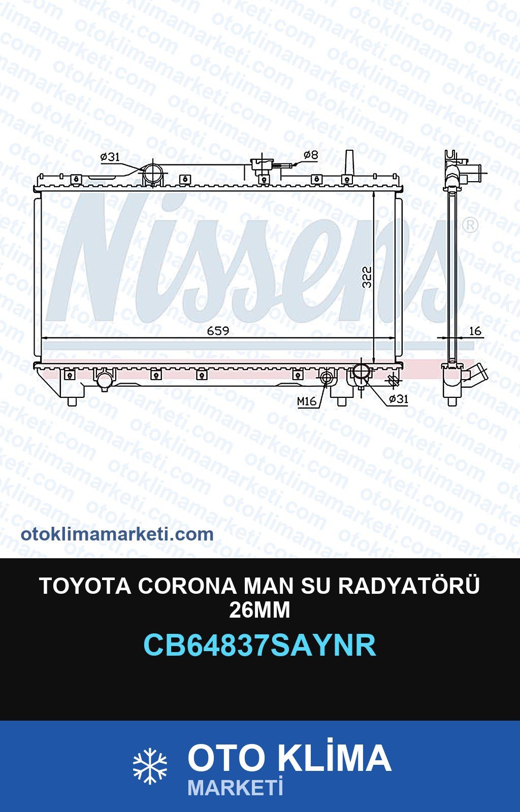 Toyota Corona MAN Su Radyatörü 26MM — SU RADYATÖRÜ — UNICORE marka — Uyumlu: MAN, TOYOTA
