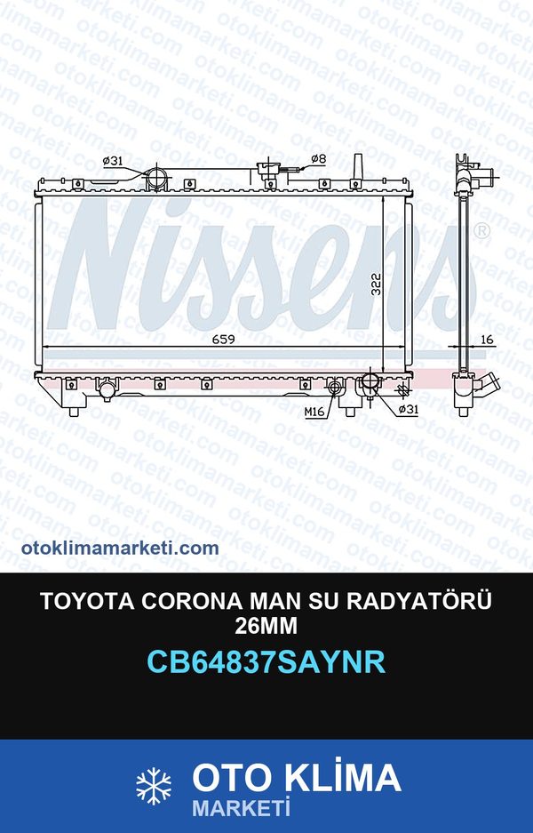 Toyota Corona MAN Su Radyatörü 26MM — SU RADYATÖRÜ — UNICORE marka — Uyumlu: MAN, TOYOTA