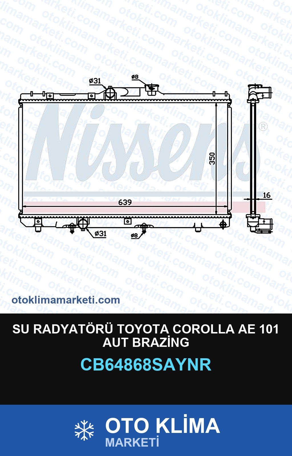 Su Radyatörü Toyota Corolla AE101 Aut Brazing — SU RADYATÖRÜ — UNICORE marka — Uyumlu: TOYOTA