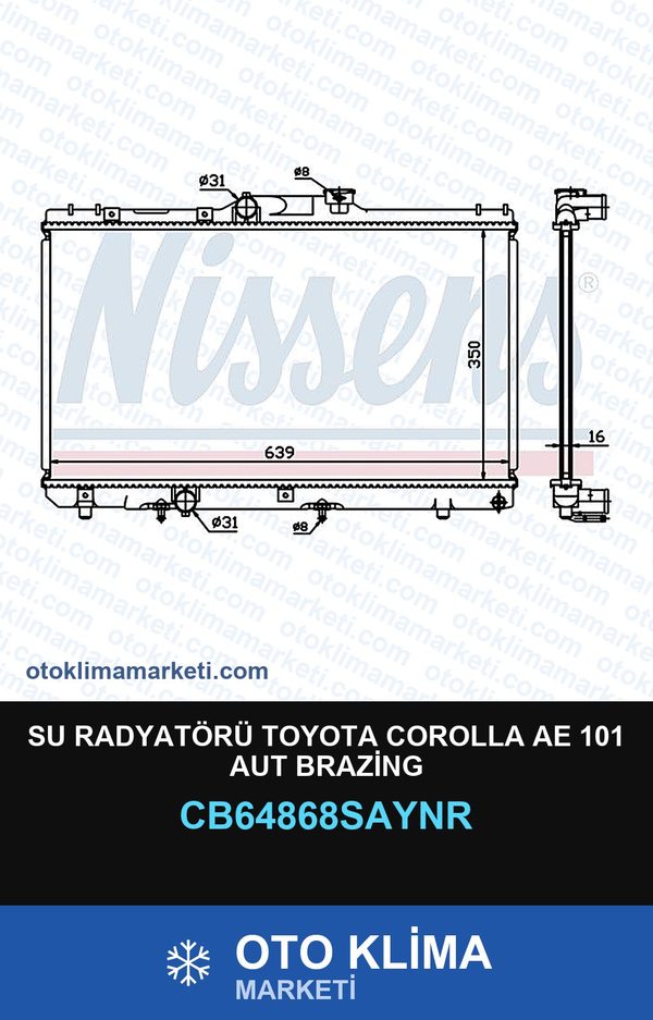 Su Radyatörü Toyota Corolla AE101 Aut Brazing — SU RADYATÖRÜ — UNICORE marka — Uyumlu: TOYOTA