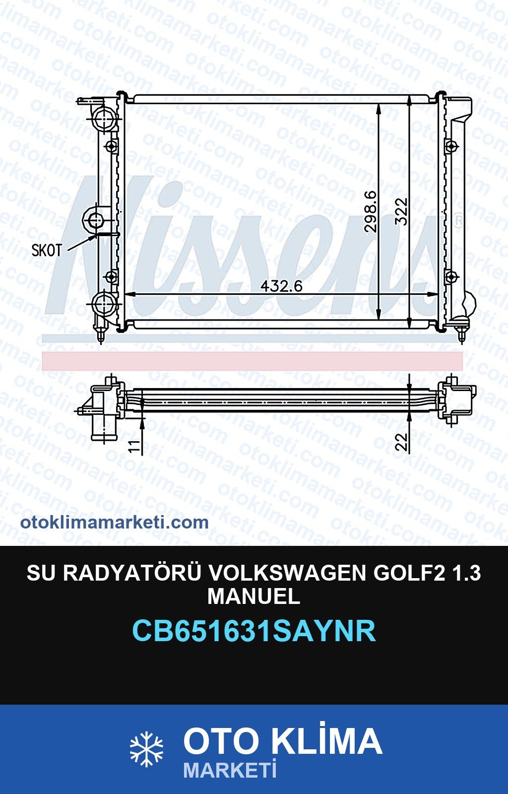 Su Radyatörü Volkswagen GOLF2 1.3 Manuel — SU RADYATÖRÜ — COOLTECH marka — Uyumlu: VOLKSWAGEN