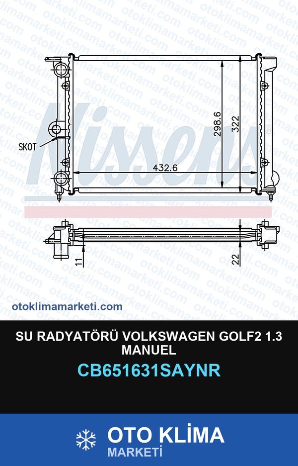 Su Radyatörü Volkswagen GOLF2 1.3 Manuel — SU RADYATÖRÜ — COOLTECH marka — Uyumlu: VOLKSWAGEN