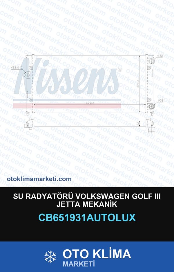 Su Radyatörü Volkswagen Golf III (3) Jetta Mekanik — SU RADYATÖRÜ — AUTOLUX marka — Uyumlu: VOLKSWAGEN